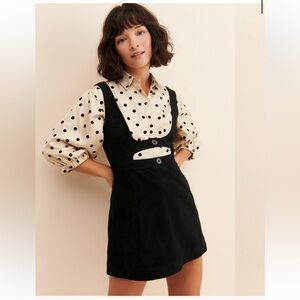 Anthropologie Maeve Mini Pinafore Skirt Dress Black Suede